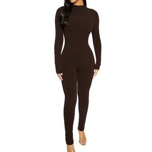 Naked wardrobe dark brown one piece jumpsuit